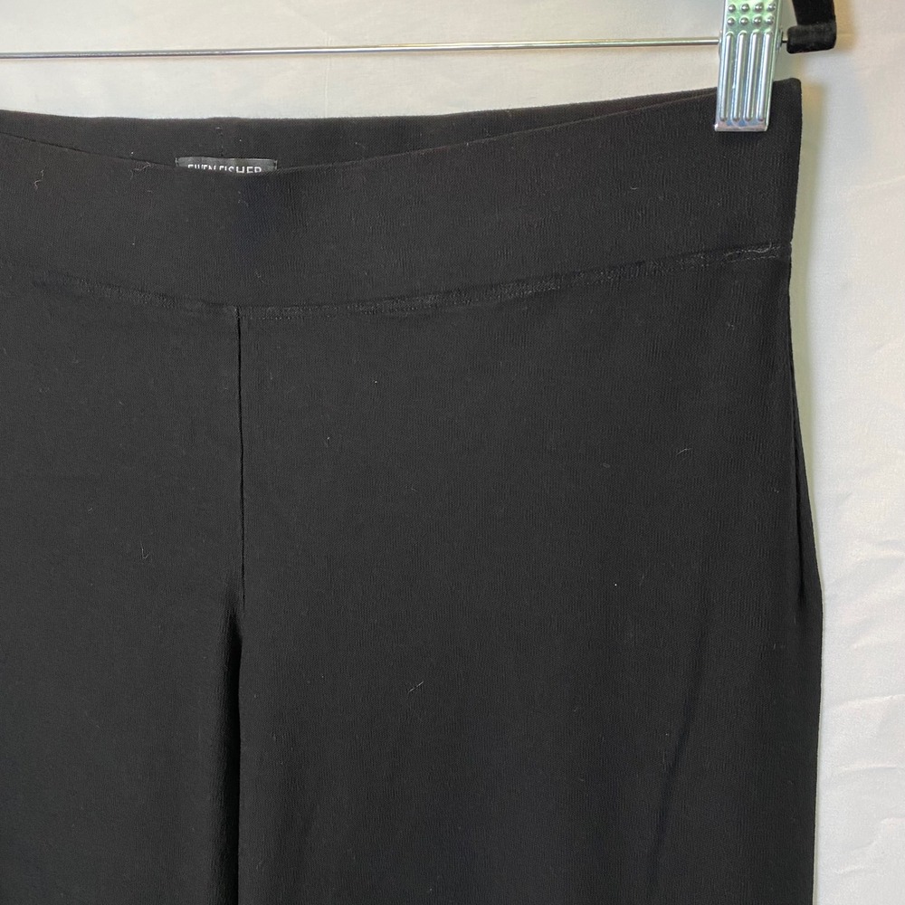 Eileen Fisher Straight Leg Pants Women M Black Stretch Knit Casual Travel Office - Picture 2 of 9